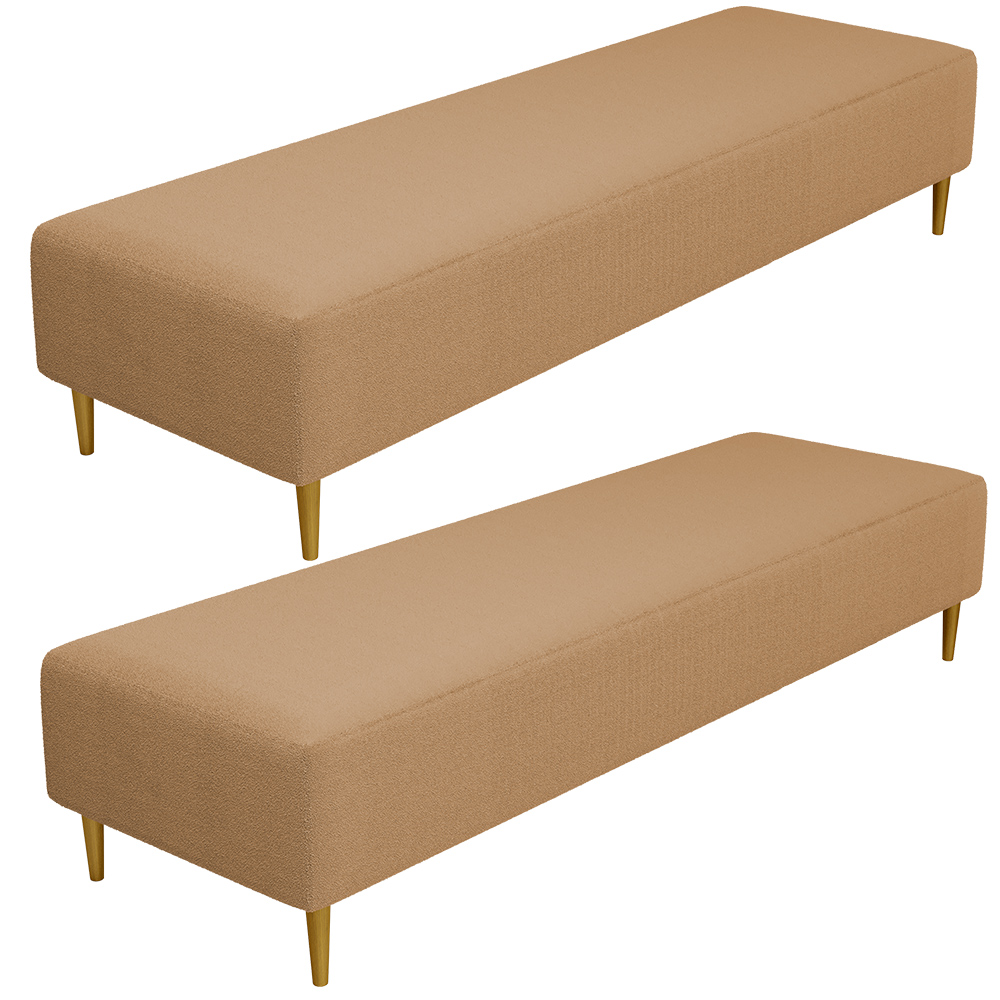 Kit 02 Puffs Decorativo Sala de Estar Bali W01 Pés Palito 190x60cm Bouclê Mostarda - Lyam Decor