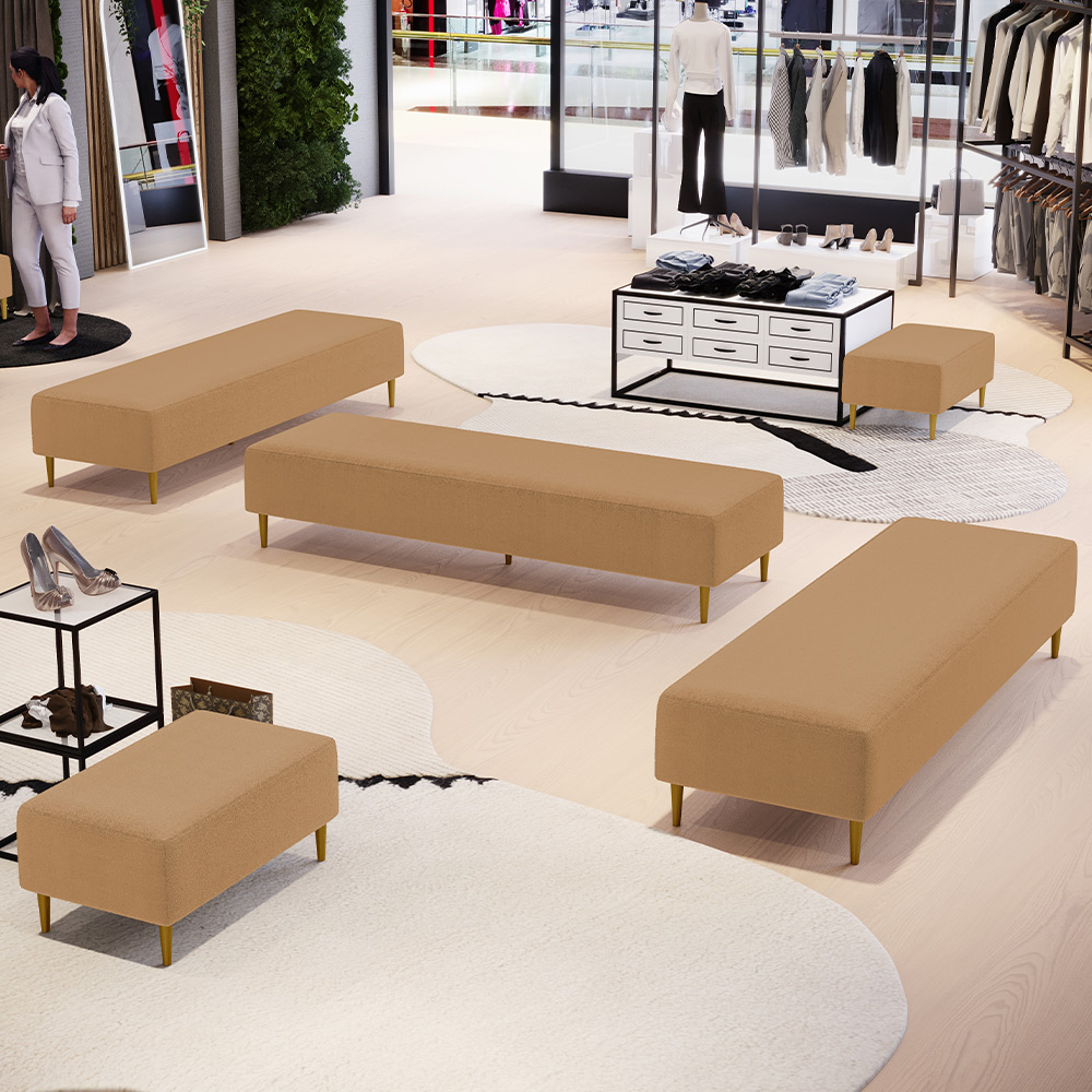 Kit 02 Puffs Decorativo Sala de Estar Bali W01 Pés Palito 190x60cm Bouclê Mostarda - Lyam Decor