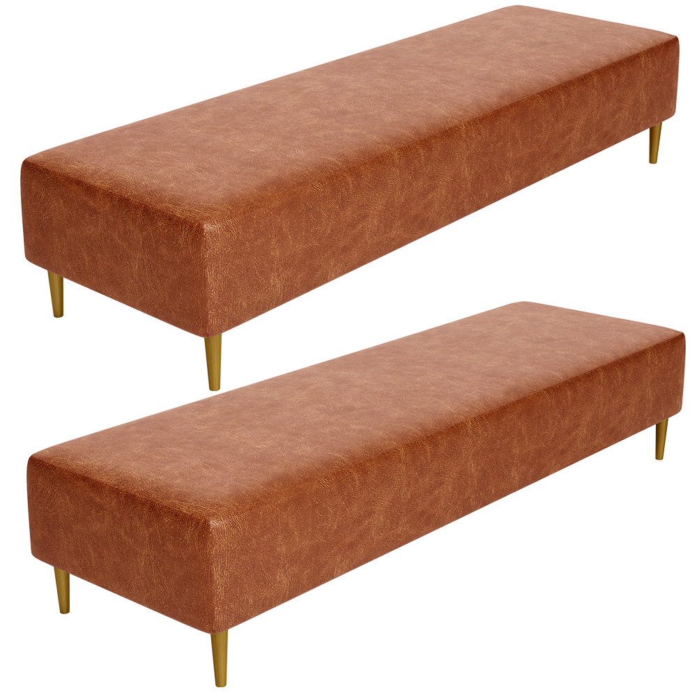 Kit 02 Puffs Decorativo Sala de Estar Bali W01 Pés Palito 190x60cm Couríssimo Camel - Lyam Decor