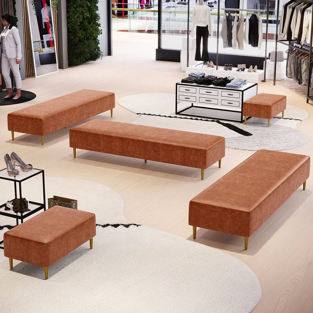 Kit 02 Puffs Decorativo Sala de Estar Bali W01 Pés Palito 190x60cm Couríssimo Camel - Lyam Decor