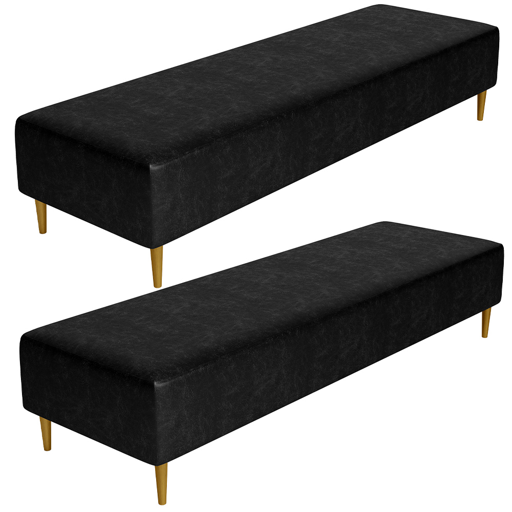 Kit 02 Puffs Decorativo Sala de Estar Bali W01 Pés Palito 190x60cm Couríssimo Preto - Lyam Decor