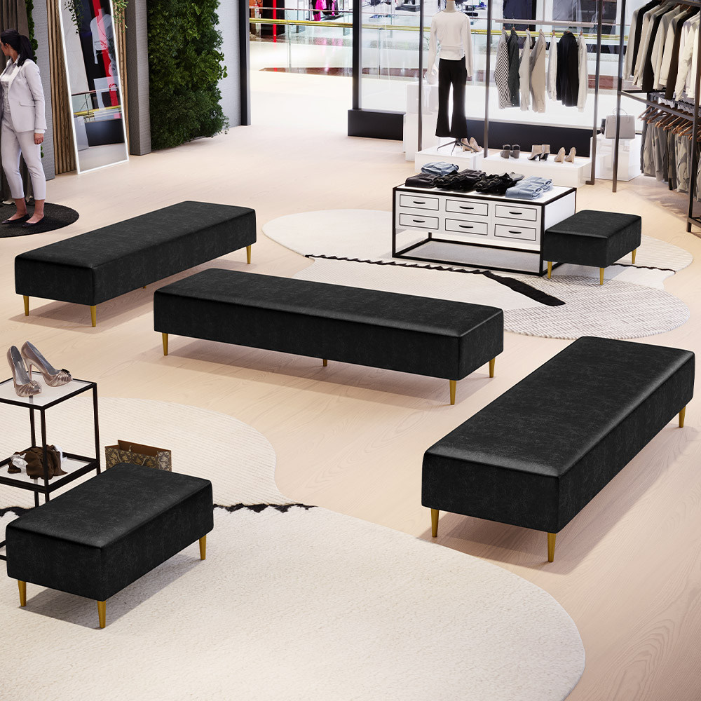 Kit 02 Puffs Decorativo Sala de Estar Bali W01 Pés Palito 190x60cm Couríssimo Preto - Lyam Decor