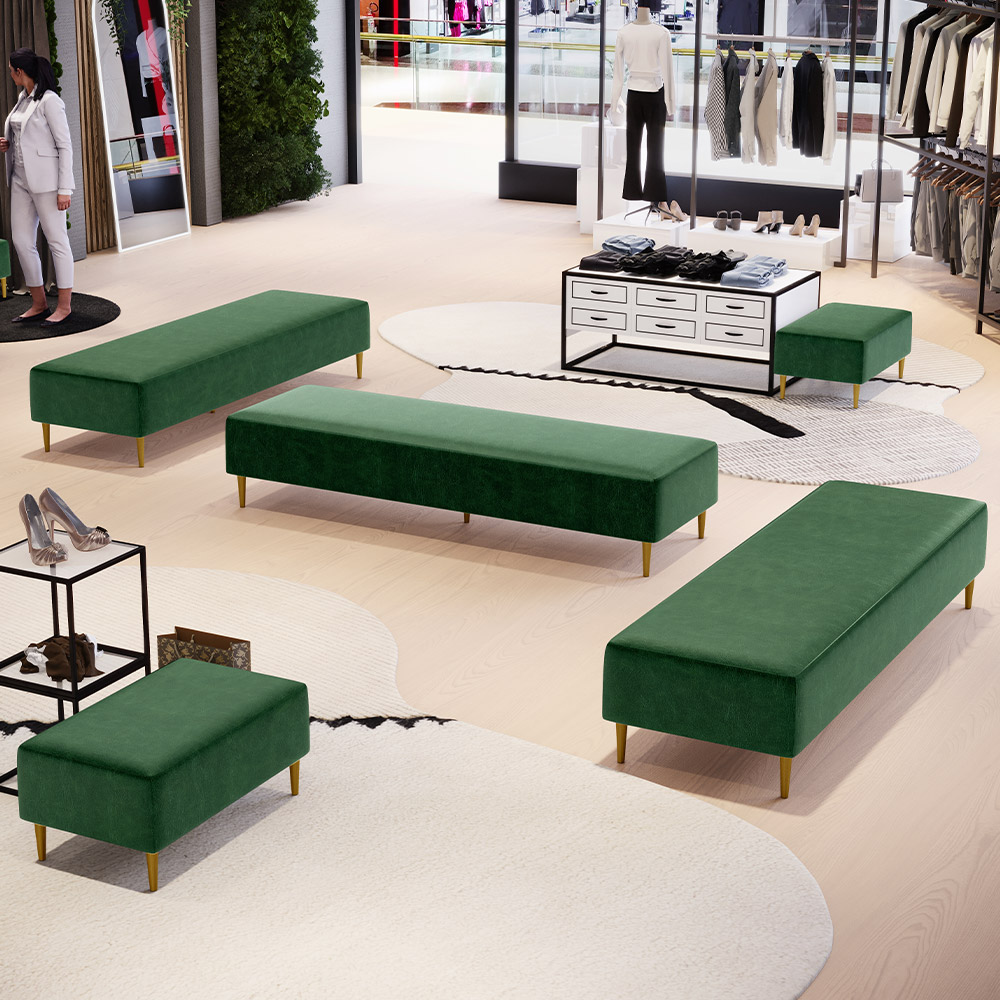 Kit 02 Puffs Decorativo Sala de Estar Bali W01 Pés Palito 190x60cm Couríssimo Verde musgo - Lyam Decor