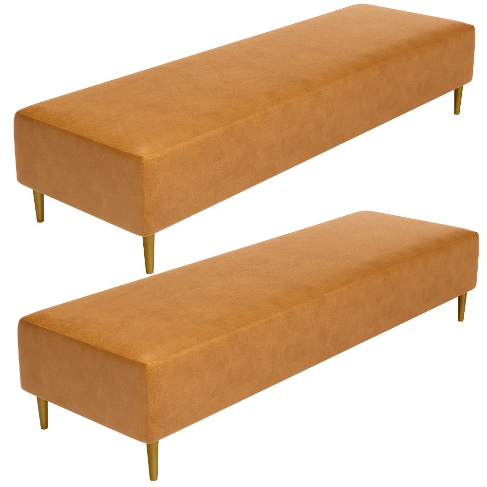 Kit 02 Puffs Decorativo Sala de Estar Bali W01 Pés Palito 190x60cm Couríssimo Whisky - Lyam Decor