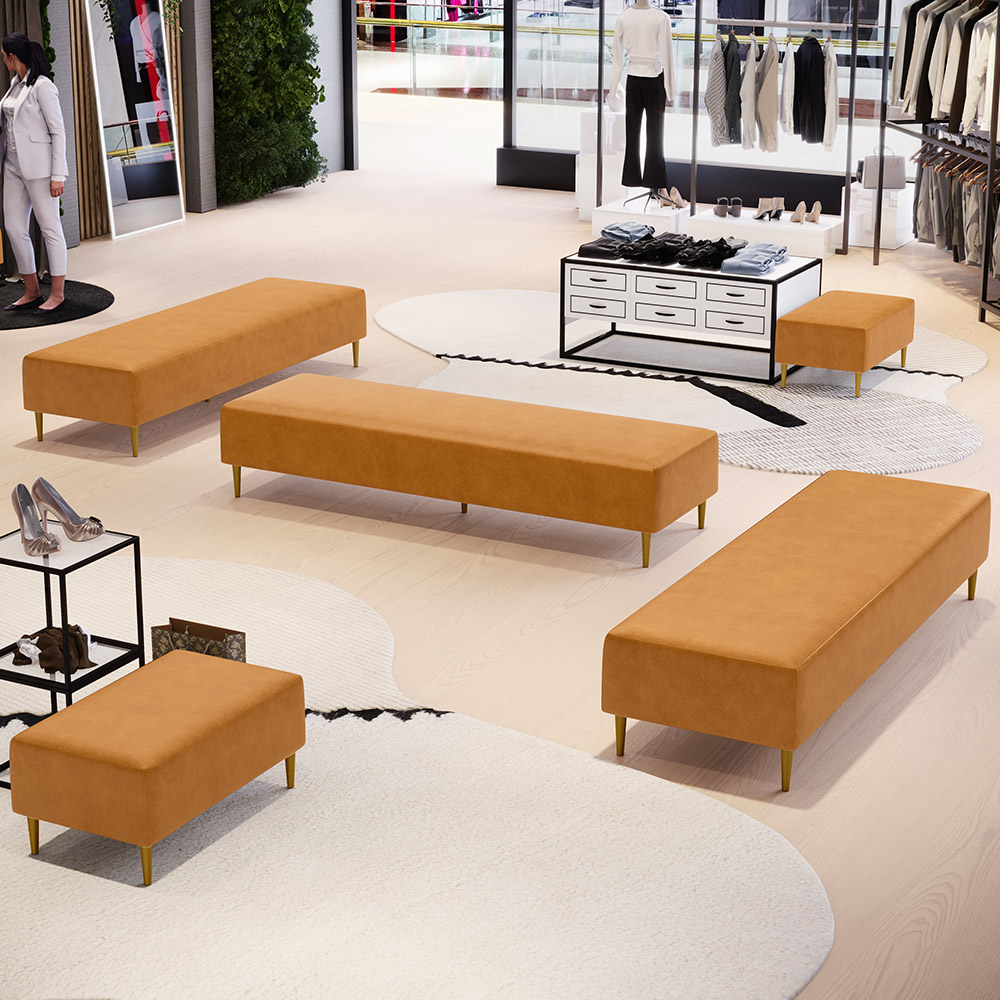 Kit 02 Puffs Decorativo Sala de Estar Bali W01 Pés Palito 190x60cm Couríssimo Whisky - Lyam Decor