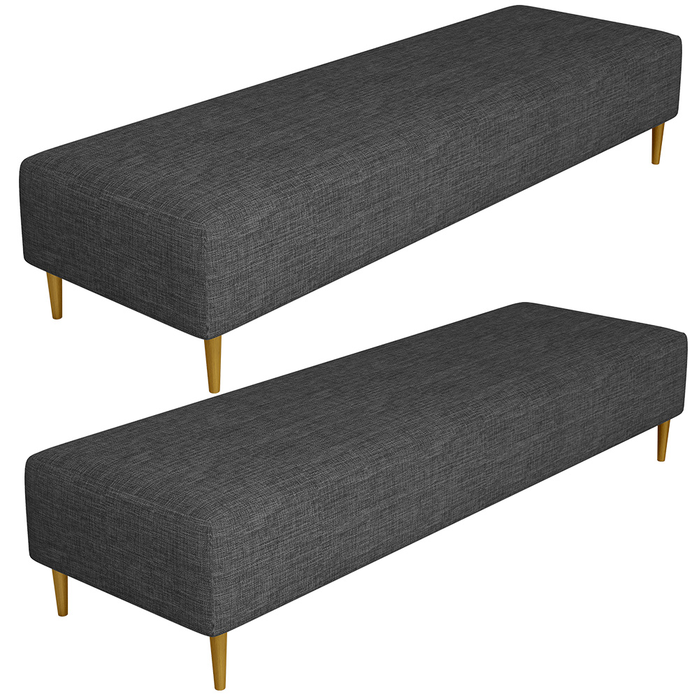 Kit 02 Puffs Decorativo Sala de Estar Bali W01 Pés Palito 190x60cm Linho Cinza Escuro - Lyam Decor