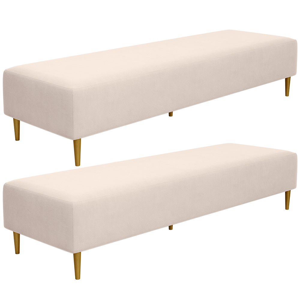 Kit 02 Puffs Decorativo Sala de Estar Bali W01 Pés Palito 190x60cm Suede Bege  - Lyam Decor