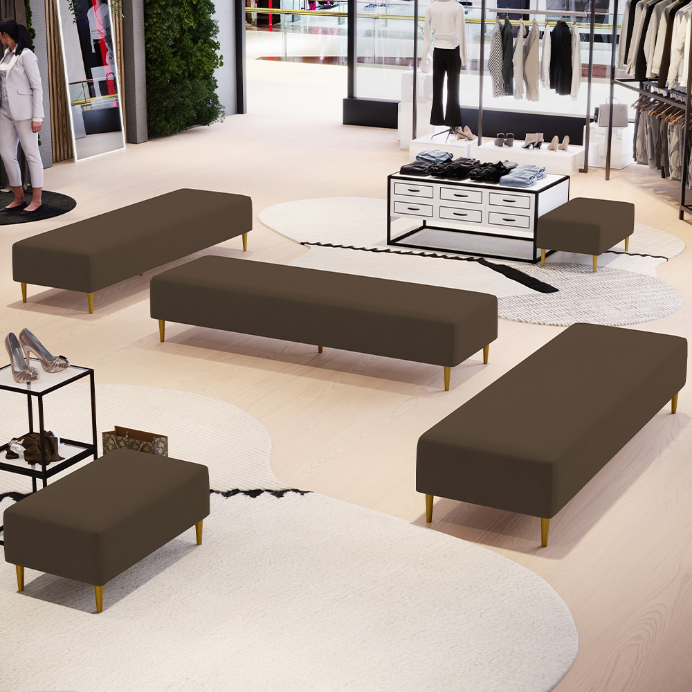 Kit 02 Puffs Decorativo Sala de Estar Bali W01 Pés Palito 190x60cm Suede Marrom - Lyam Decor