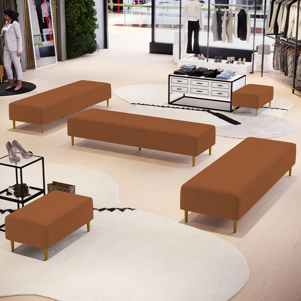 Kit 02 Puffs Decorativo Sala de Estar Bali W01 Pés Palito 210x60cm Bouclê Terracota - Lyam Decor
