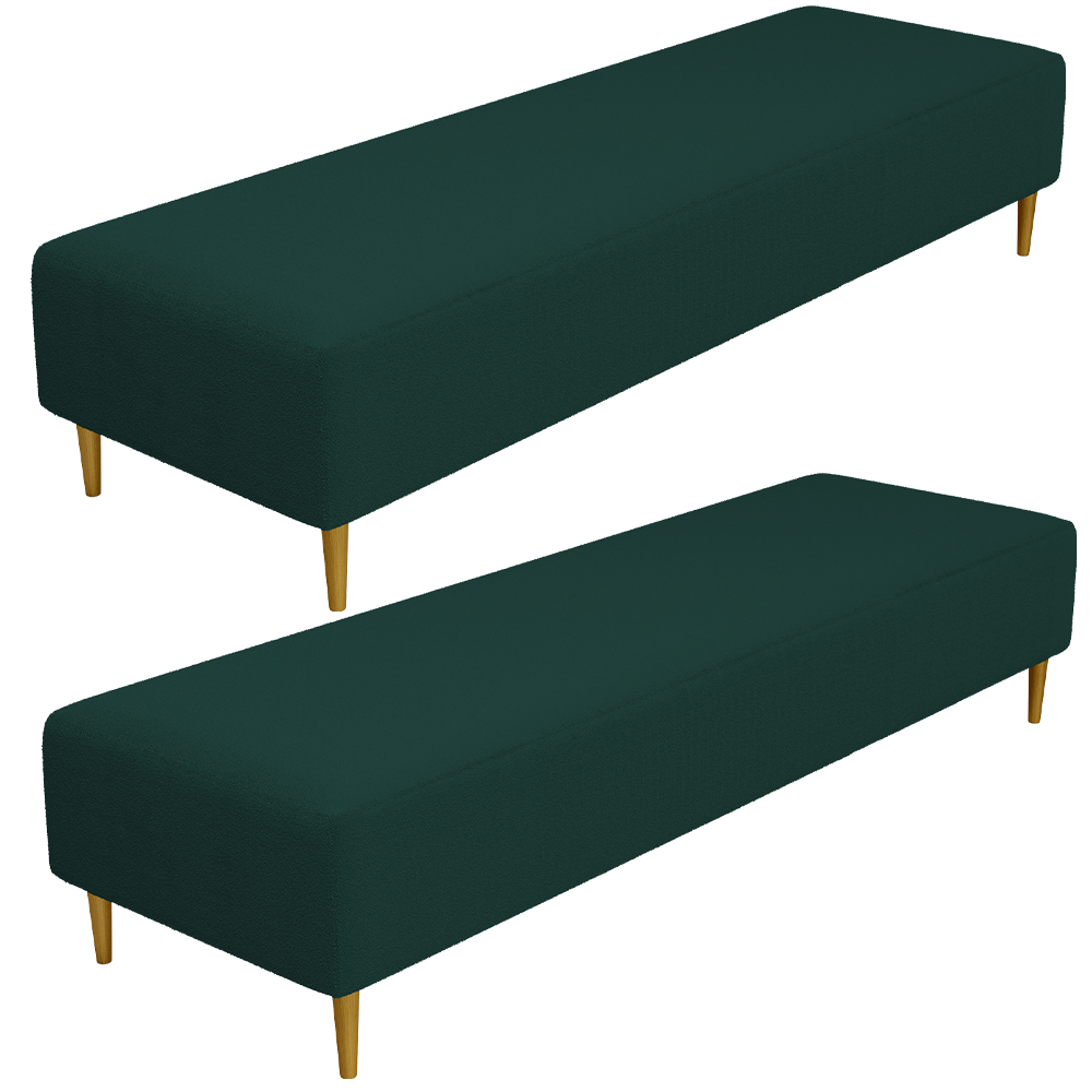 Kit 02 Puffs Decorativo Sala de Estar Bali W01 Pés Palito 210x60cm Bouclê Verde - Lyam Decor