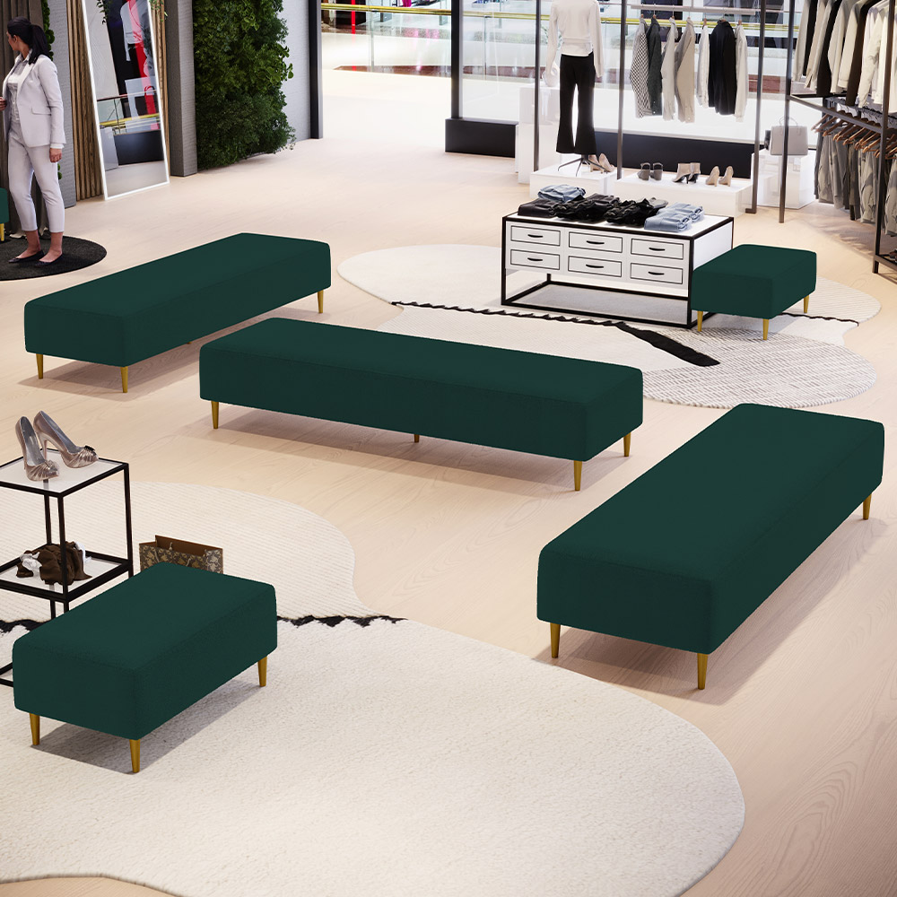 Kit 02 Puffs Decorativo Sala de Estar Bali W01 Pés Palito 210x60cm Bouclê Verde - Lyam Decor