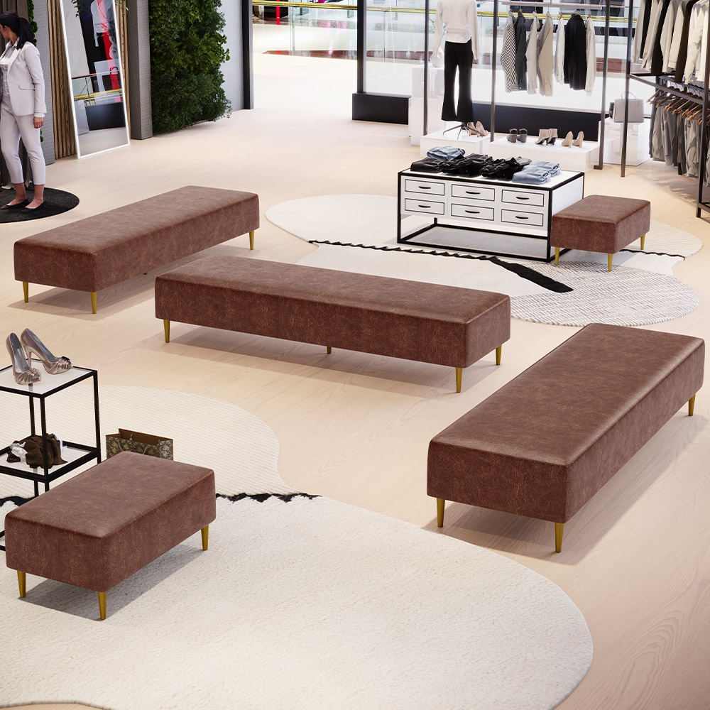 Kit 02 Puffs Decorativo Sala de Estar Bali W01 Pés Palito 210x60cm Couríssimo Marrom - Lyam Decor
