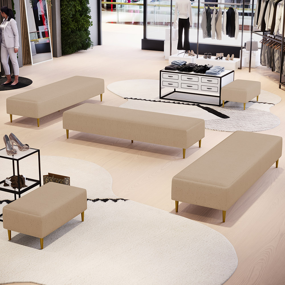 Kit 02 Puffs Decorativo Sala de Estar Bali W01 Pés Palito 210x60cm Linho Bege Escuro - Lyam Decor