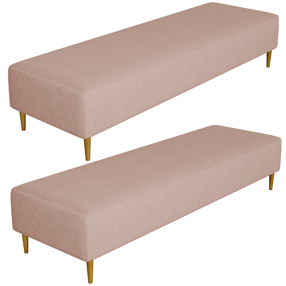 Kit 02 Puffs Decorativo Sala de Estar Bali W01 Pés Palito 210x60cm Linho Rosê - Lyam Decor