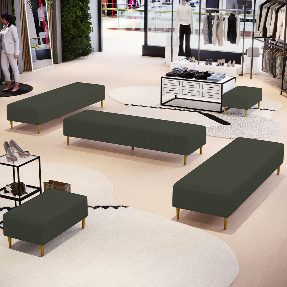 Kit 02 Puffs Decorativo Sala de Estar Bali W01 Pés Palito 210x60cm Linho Verde Musgo - Lyam Decor
