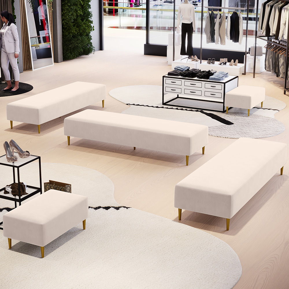 Kit 02 Puffs Decorativo Sala de Estar Bali W01 Pés Palito 210x60cm Suede Bege  - Lyam Decor
