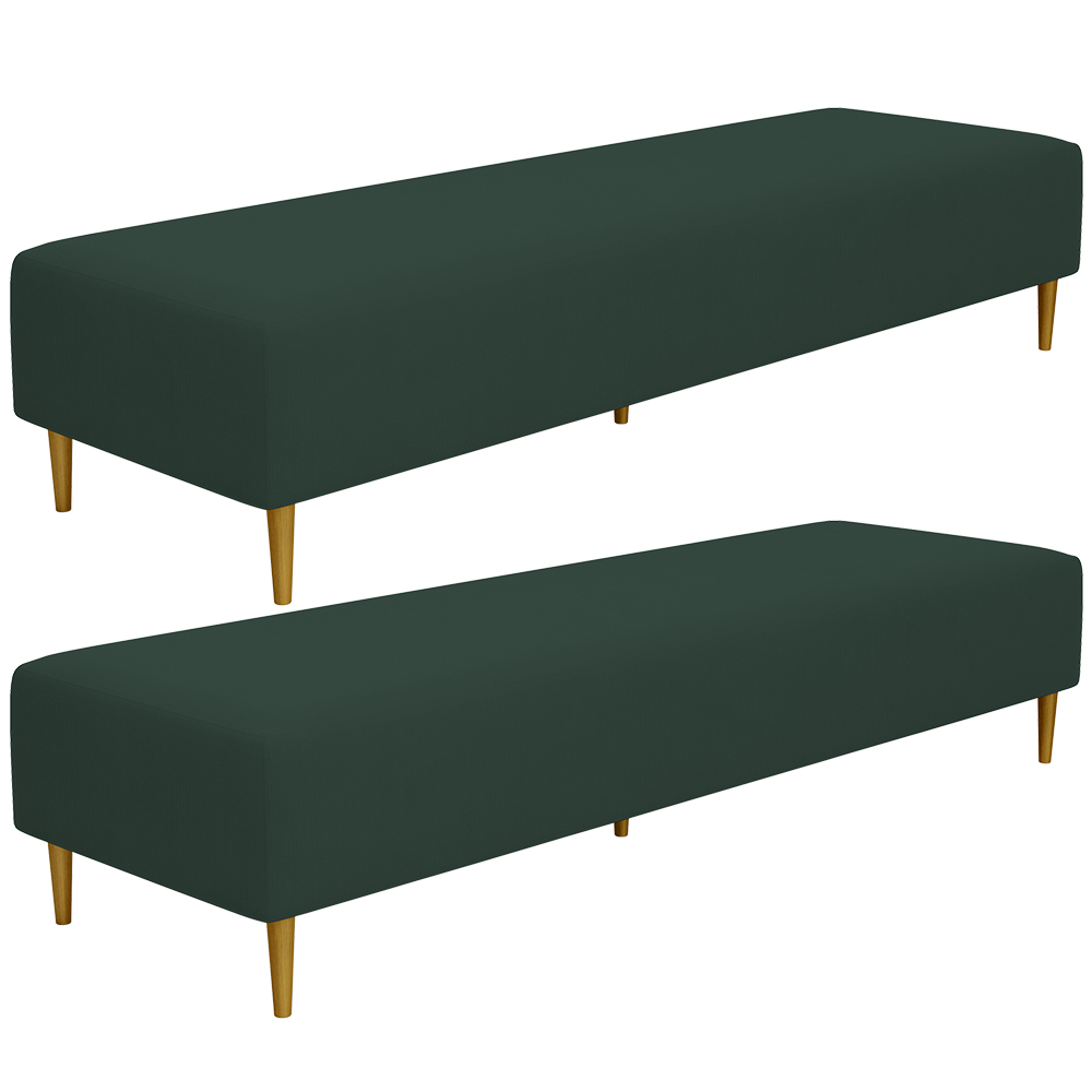 Kit 02 Puffs Decorativo Sala de Estar Bali W01 Pés Palito 210x60cm Suede Verde Musgo - Lyam Decor