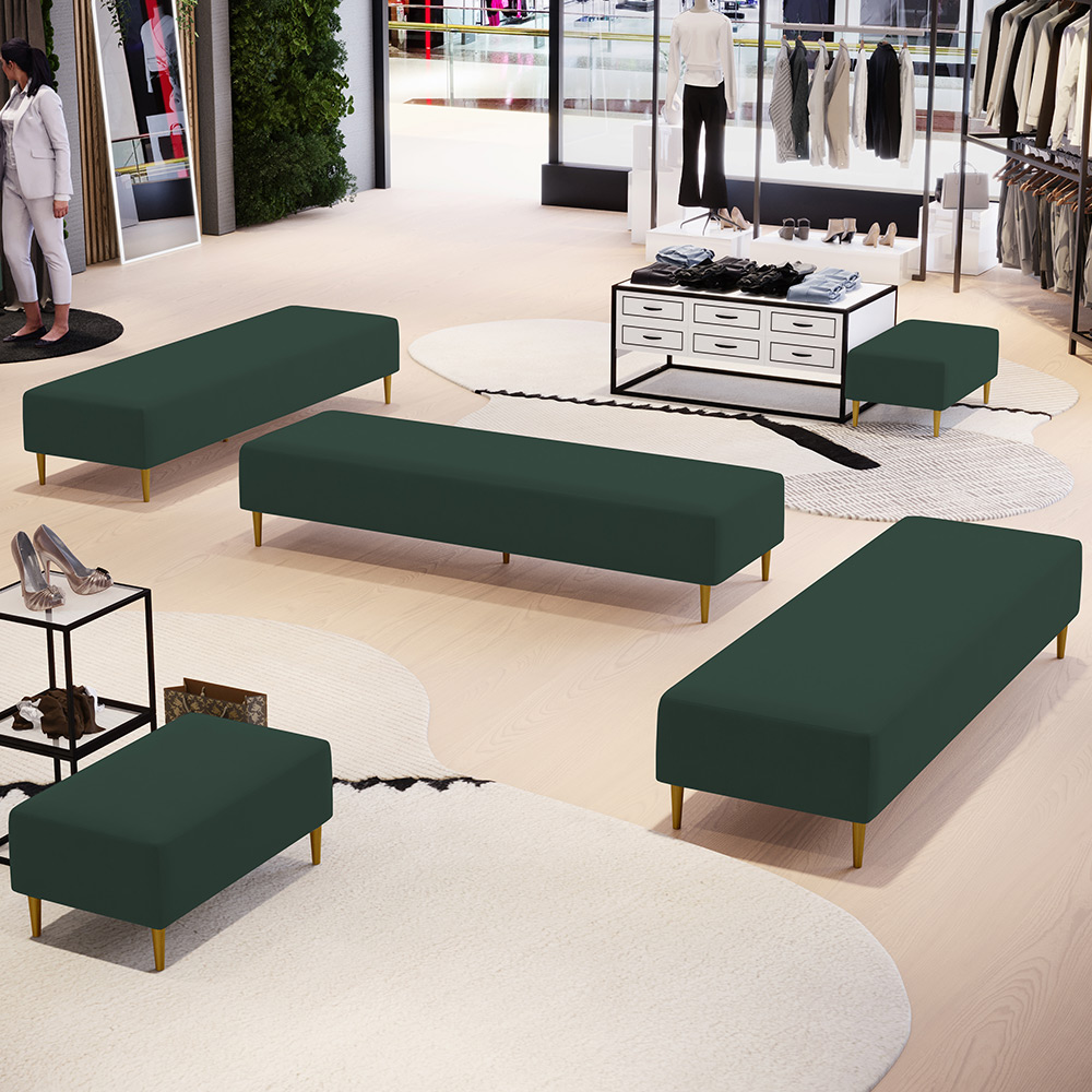 Kit 02 Puffs Decorativo Sala de Estar Bali W01 Pés Palito 210x60cm Suede Verde Musgo - Lyam Decor