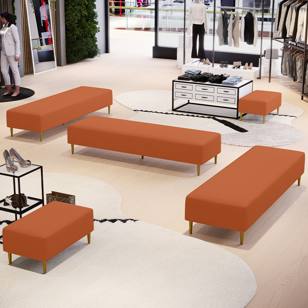 Kit 02 Puffs Decorativo Sala de Estar Bali W01 Pés Palito 210x60cm Tecido Terracota - Lyam Decor