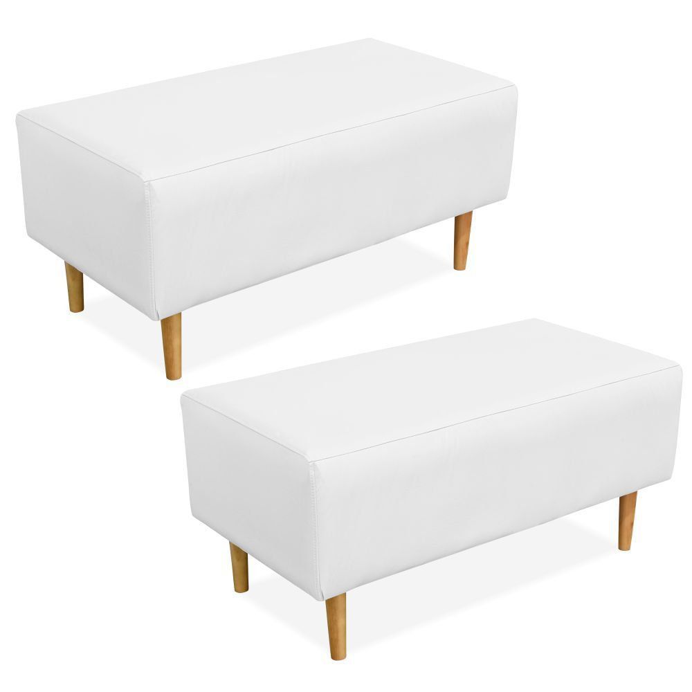 Kit 02 Puffs Decorativo Sala de Estar Cléo W01 Pés Palito 90 cm Corino Branco - Lyam Decor