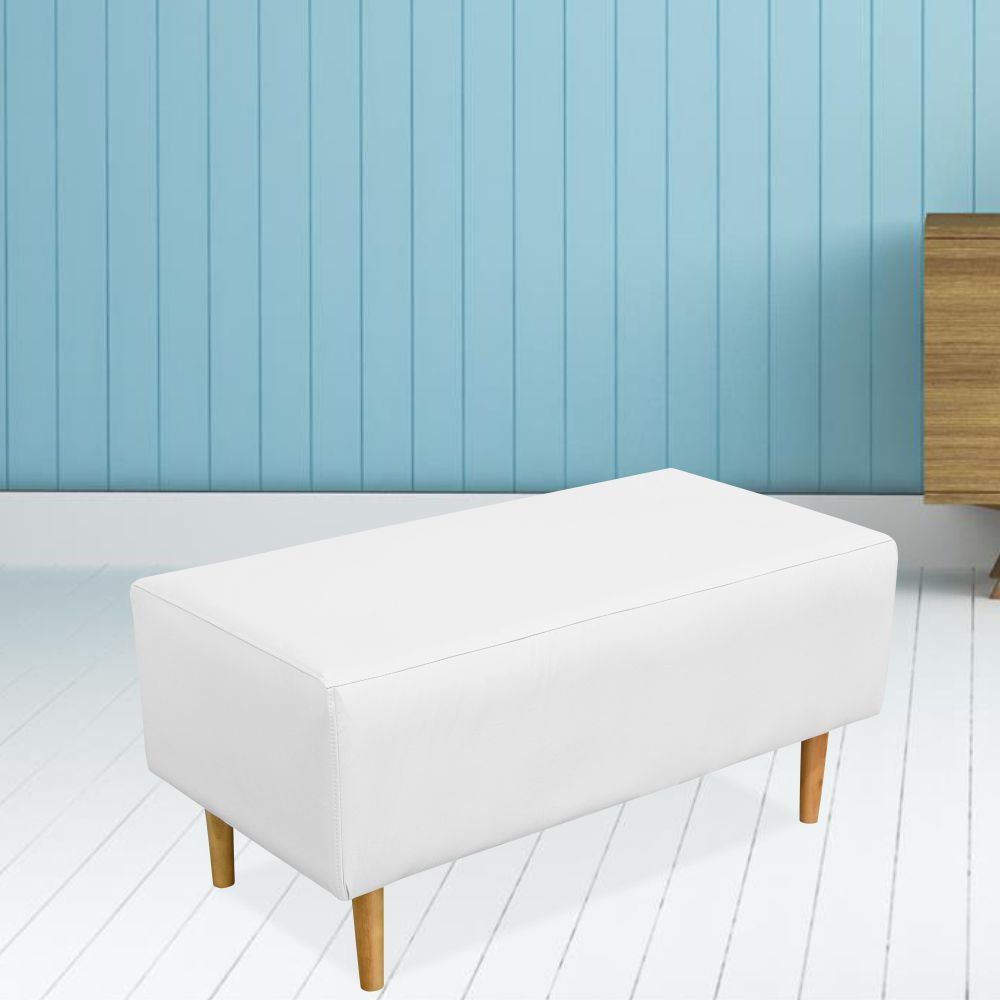 Kit 02 Puffs Decorativo Sala de Estar Cléo W01 Pés Palito 90 cm Corino Branco - Lyam Decor