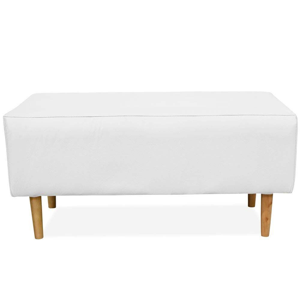Kit 02 Puffs Decorativo Sala de Estar Cléo W01 Pés Palito 90 cm Corino Branco - Lyam Decor
