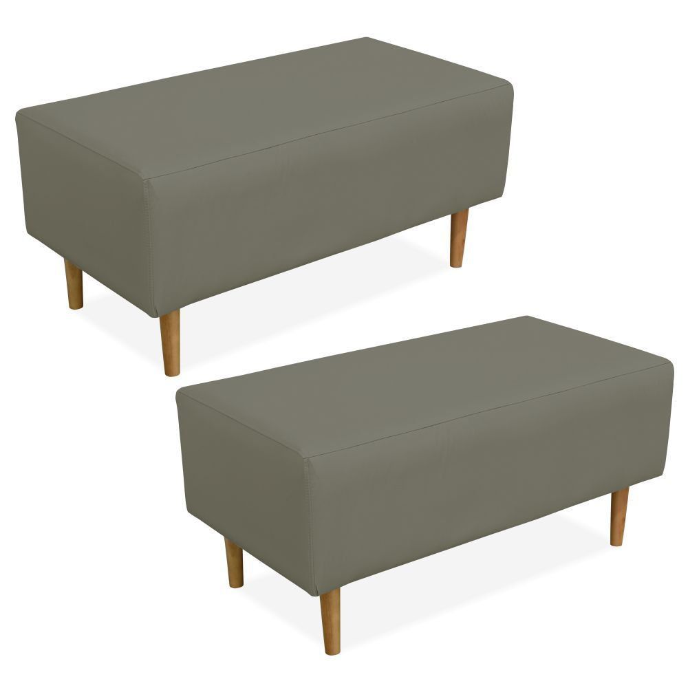 Kit 02 Puffs Decorativo Sala de Estar Cléo W01 Pés Palito 90 cm Corino Cinza - Lyam Decor