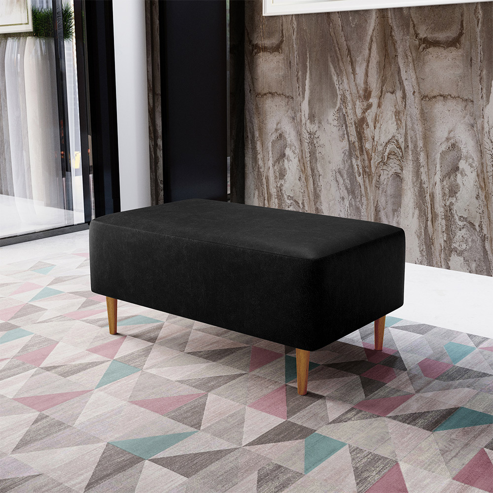 Kit 02 Puffs Decorativo Sala de Estar Cléo W01 Pés Palito 90 cm Couríssimo Preto - Lyam Decor