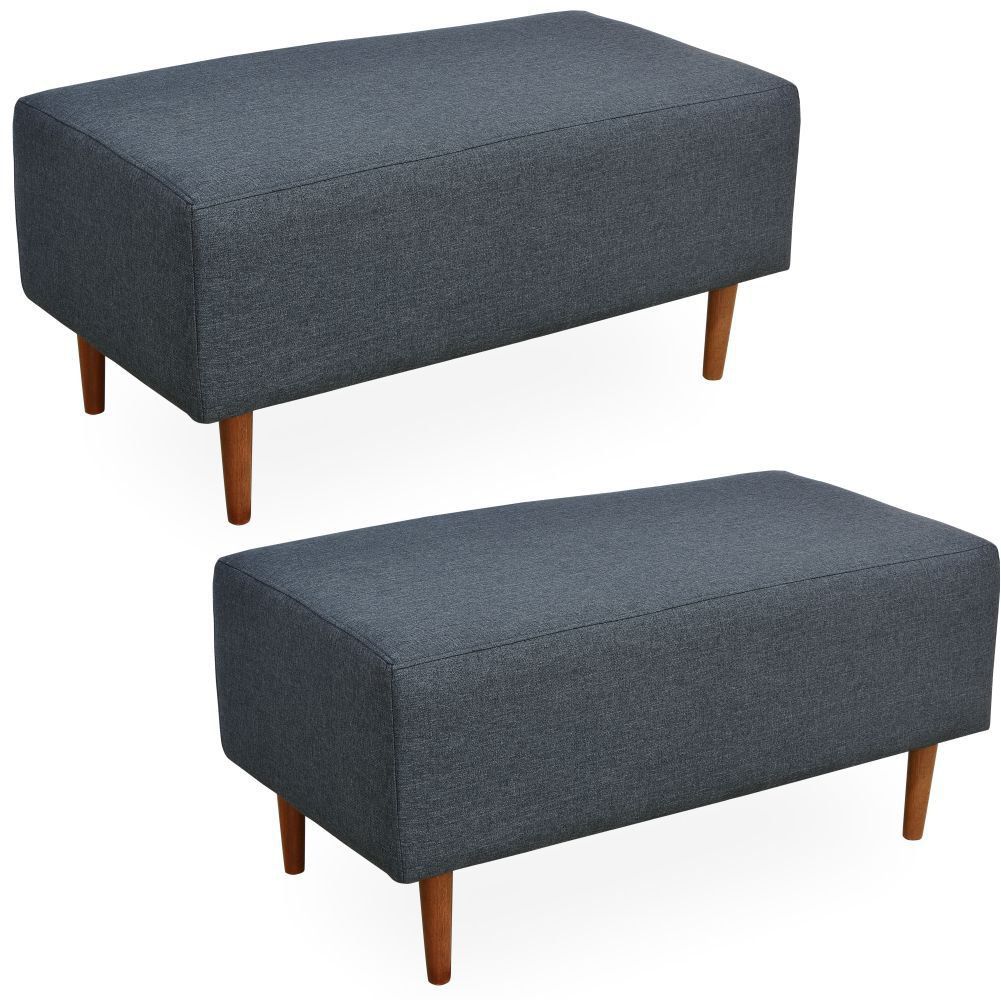 Kit 02 Puffs Decorativo Sala de Estar Cléo W01 Pés Palito 90 cm Linho Chumbo - Lyam Decor
