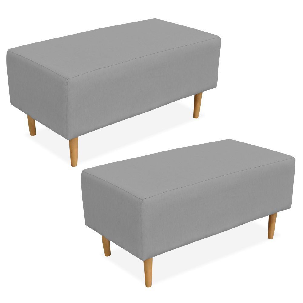 Kit 02 Puffs Decorativo Sala de Estar Cléo W01 Pés Palito 90 cm Linho Cinza - Lyam Decor