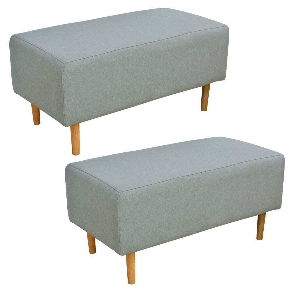 Kit 02 Puffs Decorativo Sala de Estar Cléo W01 Pés Palito 90 cm Linho Cinza Escuro - Lyam Decor