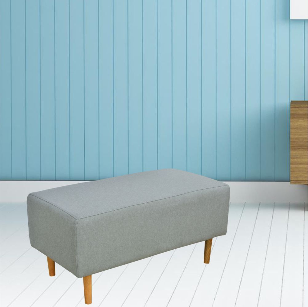Kit 02 Puffs Decorativo Sala de Estar Cléo W01 Pés Palito 90 cm Linho Cinza Escuro - Lyam Decor