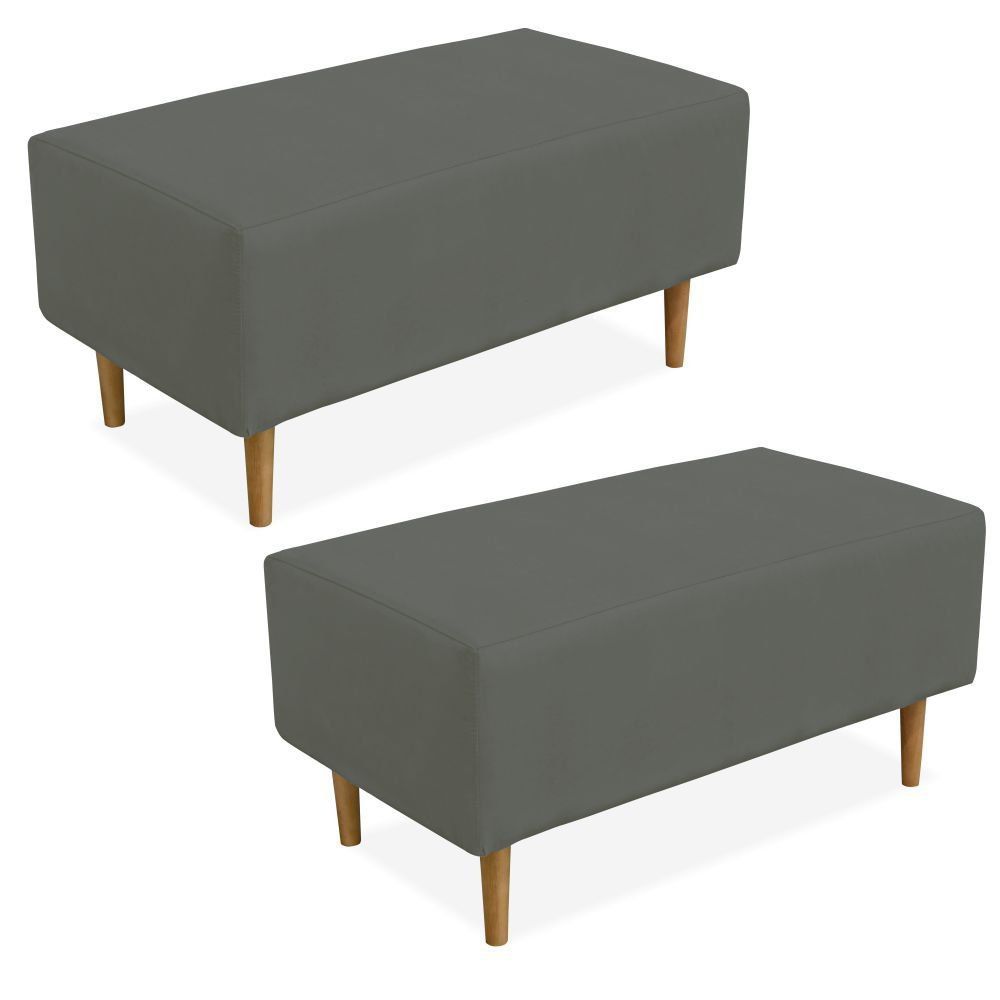 Kit 02 Puffs Decorativo Sala de Estar Cléo W01 Pés Palito 90 cm Suede Cinza - Lyam Decor