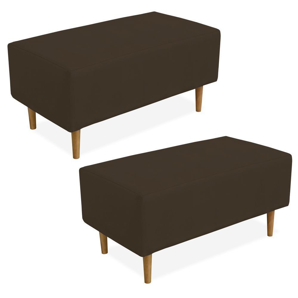 Kit 02 Puffs Decorativo Sala de Estar Cléo W01 Pés Palito 90 cm Suede Marrom - Lyam Decor