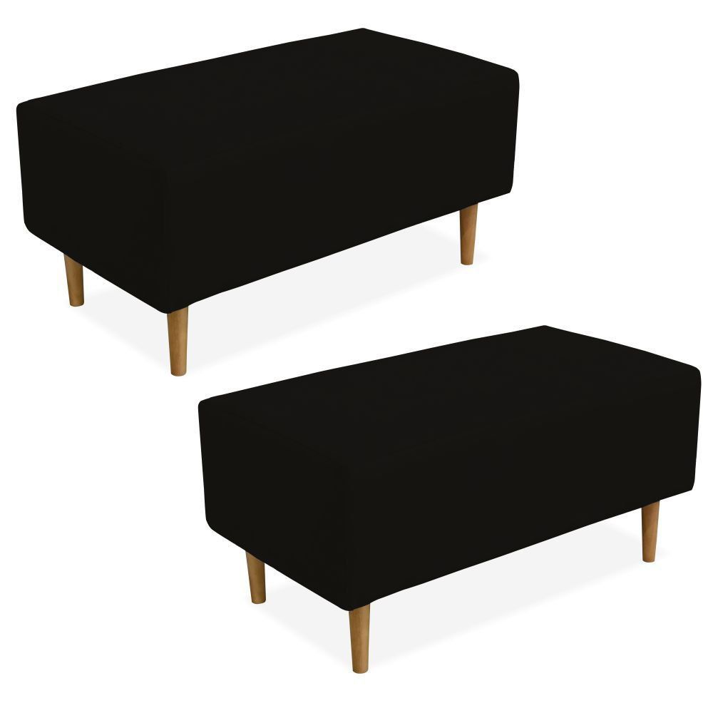 Kit 02 Puffs Decorativo Sala de Estar Cléo W01 Pés Palito 90 cm Suede Preto - Lyam Decor