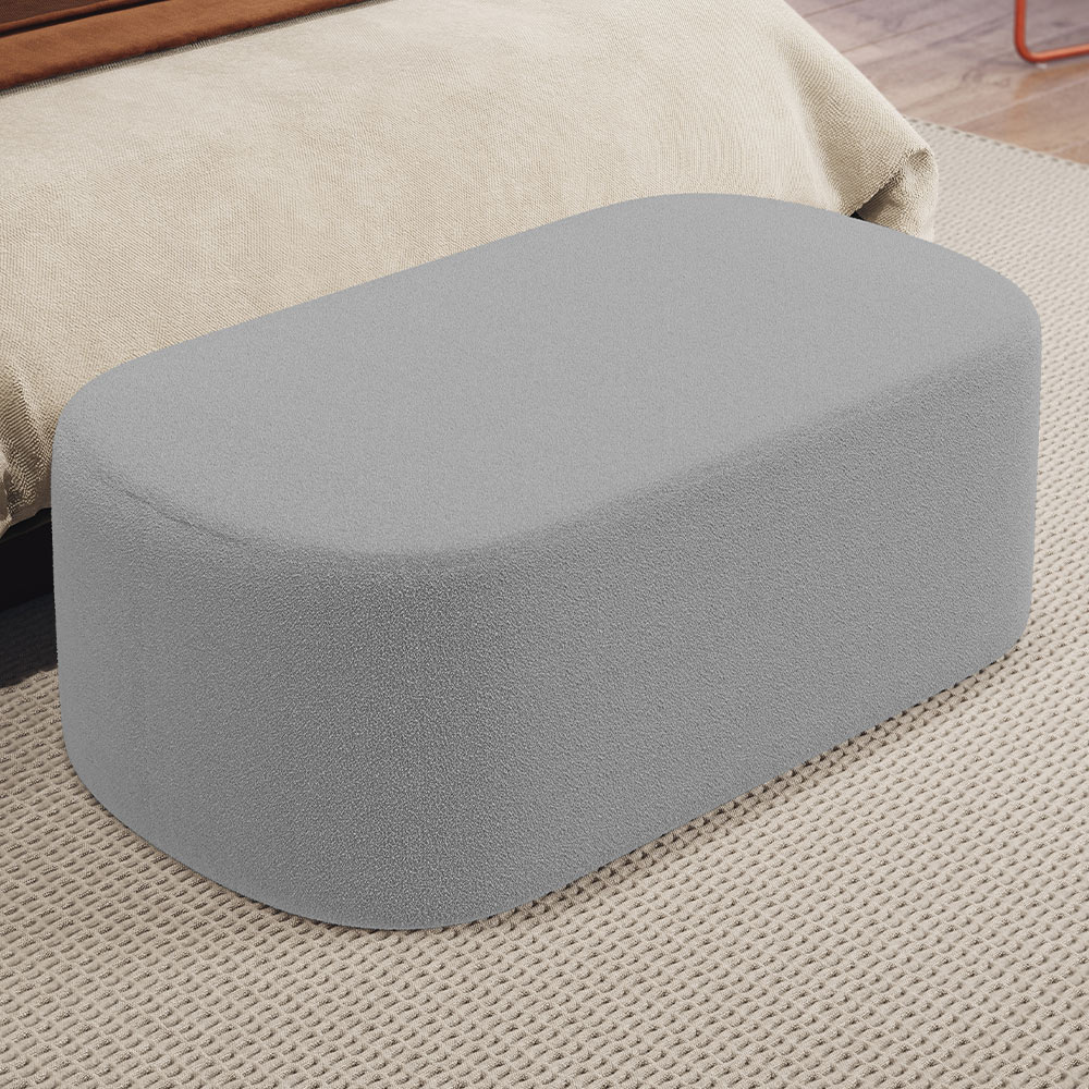 Kit 02 Puffs Decorativos Orgânicos Para Living Quarto 100cm Doha W01 Bouclê Cinza - Lyam Decor