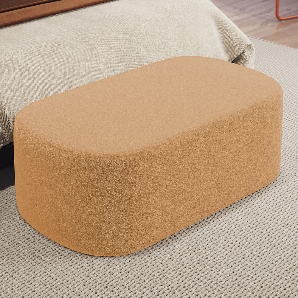 Kit 02 Puffs Decorativos Orgânicos Para Living Quarto 100cm Doha W01 Bouclê Mostarda - Lyam Decor