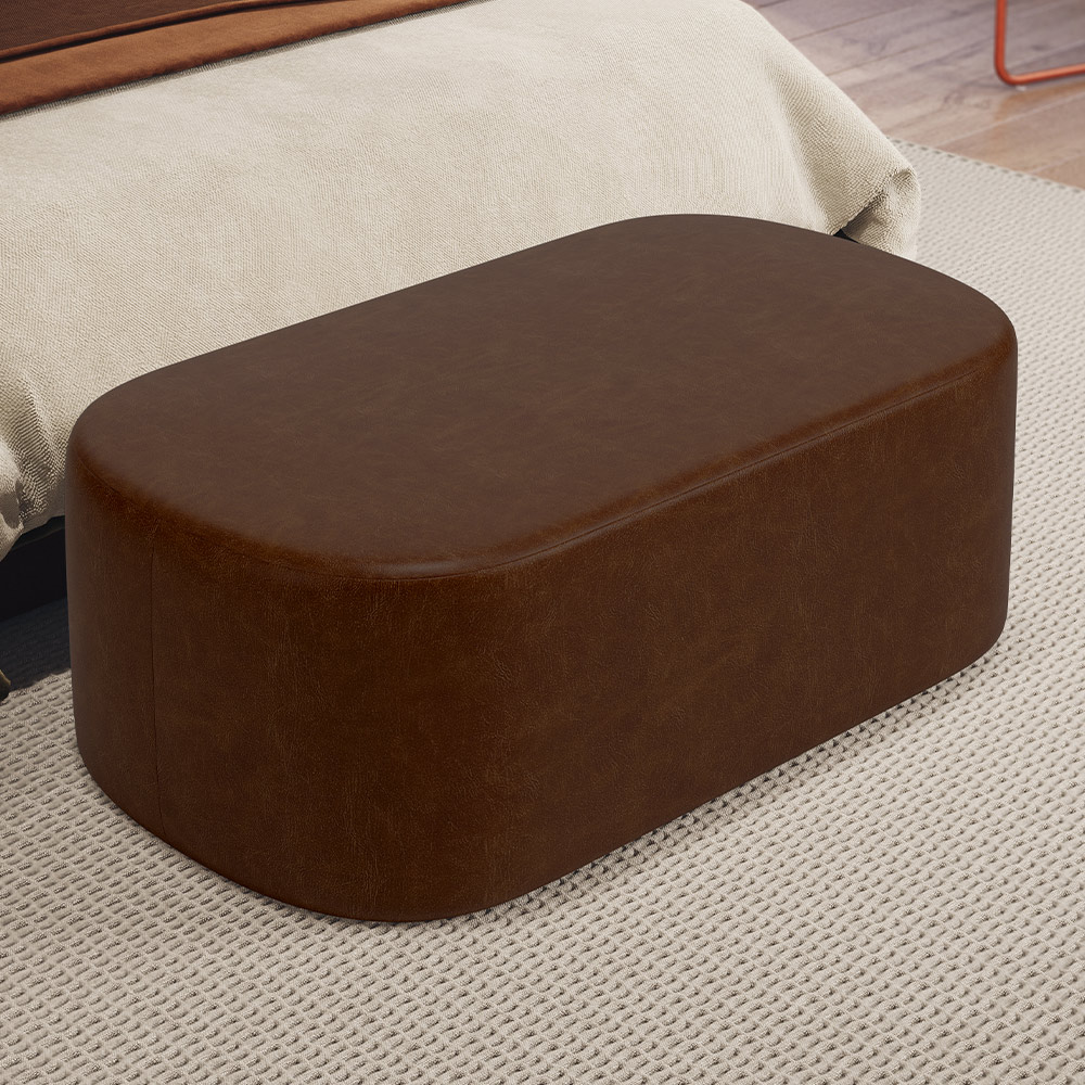 Kit 02 Puffs Decorativos Orgânicos Para Living Quarto 100cm Doha W01 Couríssimo Marrom - Lyam Decor