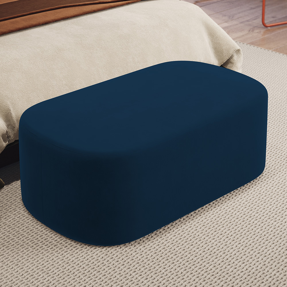 Kit 02 Puffs Decorativos Orgânicos Para Living Quarto 100cm Doha W01 Suede Azul Marinho - Lyam Decor