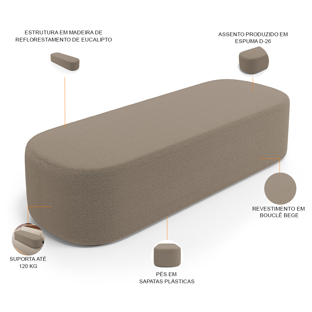 Kit 02 Puffs Decorativos Orgânicos Para Living Quarto 140cm Doha W01 Bouclê Bege - Lyam Decor