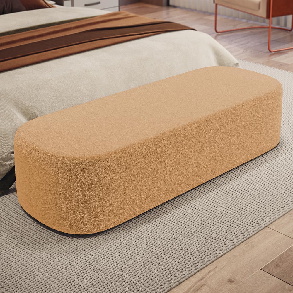 Kit 02 Puffs Decorativos Orgânicos Para Living Quarto 140cm Doha W01 Bouclê Mostarda - Lyam Decor