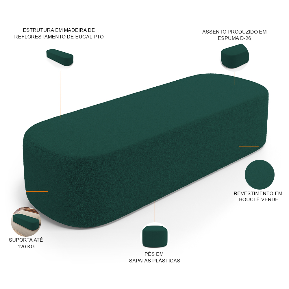 Kit 02 Puffs Decorativos Orgânicos Para Living Quarto 140cm Doha W01 Bouclê Verde - Lyam Decor