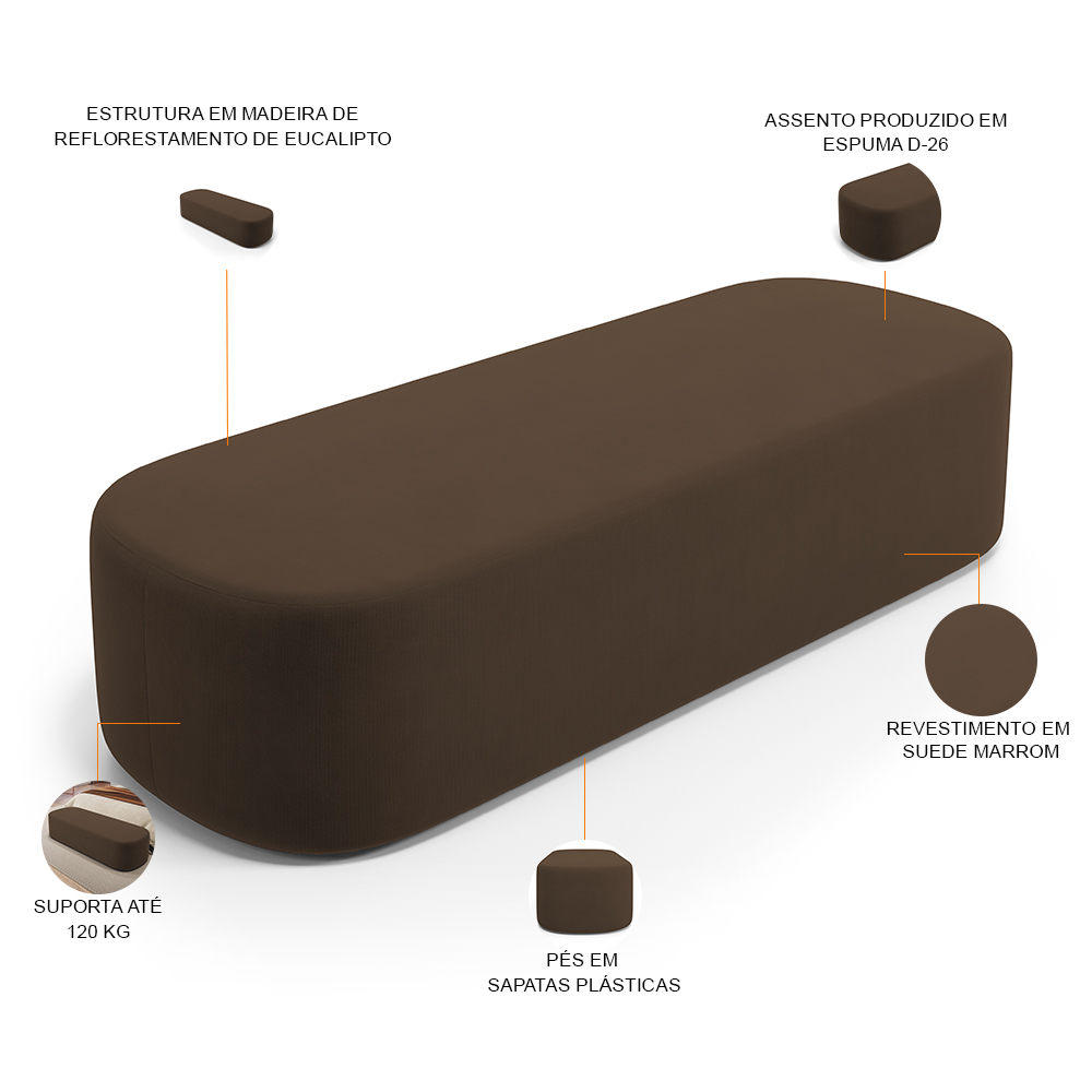 Kit 02 Puffs Decorativos Orgânicos Para Living Quarto 140cm Doha W01 Suede Marrom - Lyam Decor