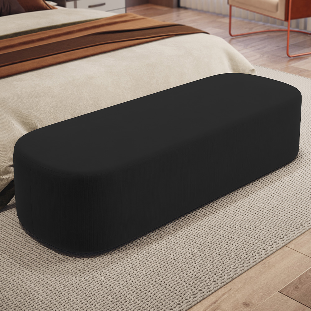 Kit 02 Puffs Decorativos Orgânicos Para Living Quarto 140cm Doha W01 Suede Preto - Lyam Decor