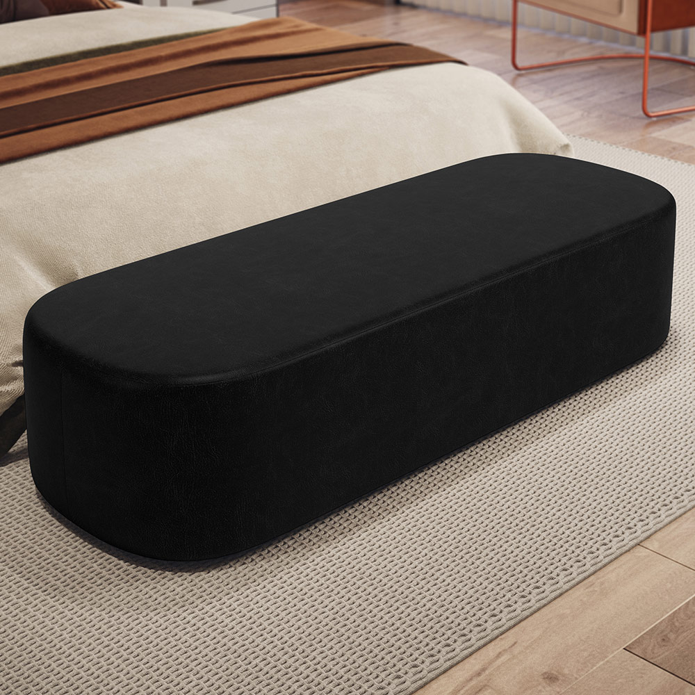 Kit 02 Puffs Decorativos Orgânicos Para Living Quarto 160cm Doha W01 Couríssimo Preto - Lyam Decor