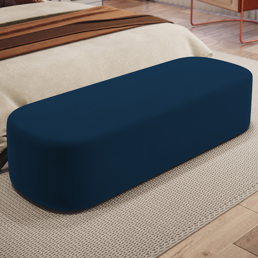Kit 02 Puffs Decorativos Orgânicos Para Living Quarto 195cm Doha W01 Suede Azul Marinho - Lyam Decor