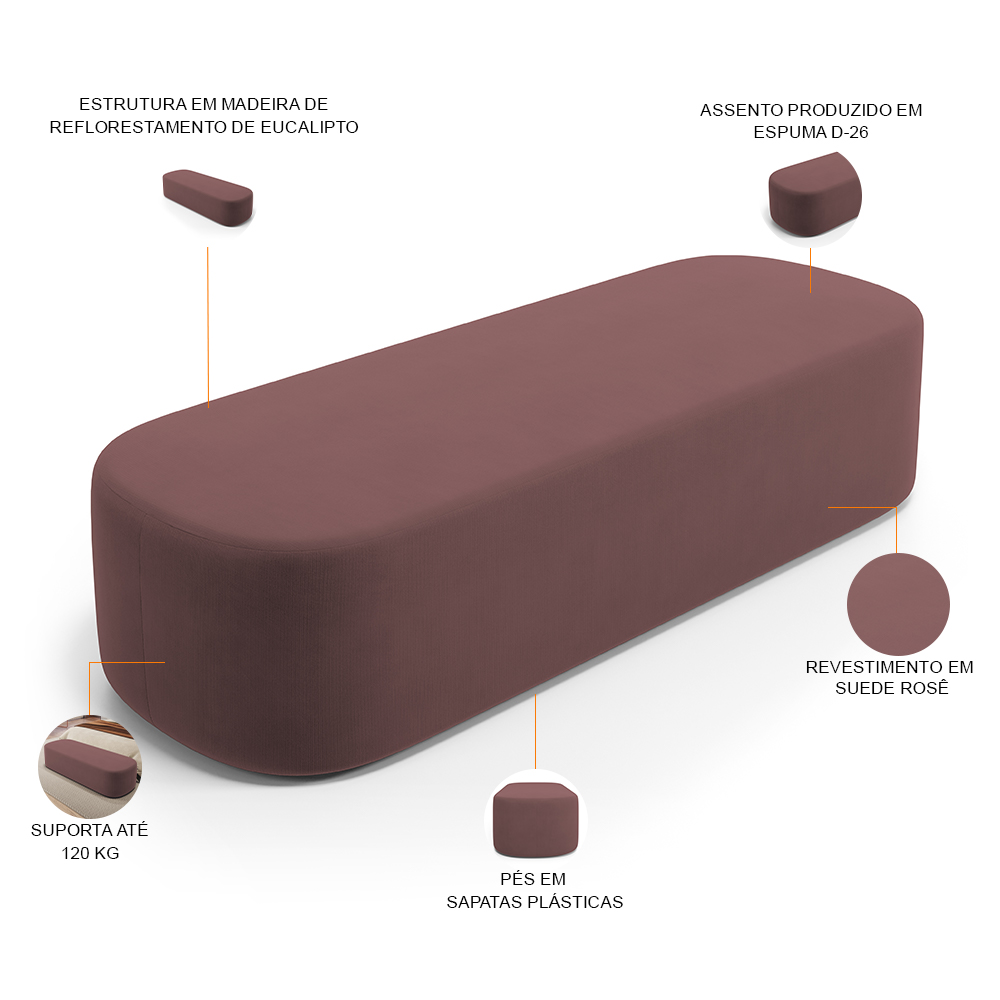 Kit 02 Puffs Decorativos Orgânicos Para Living Quarto 195cm Doha W01 Suede Rosê - Lyam Decor