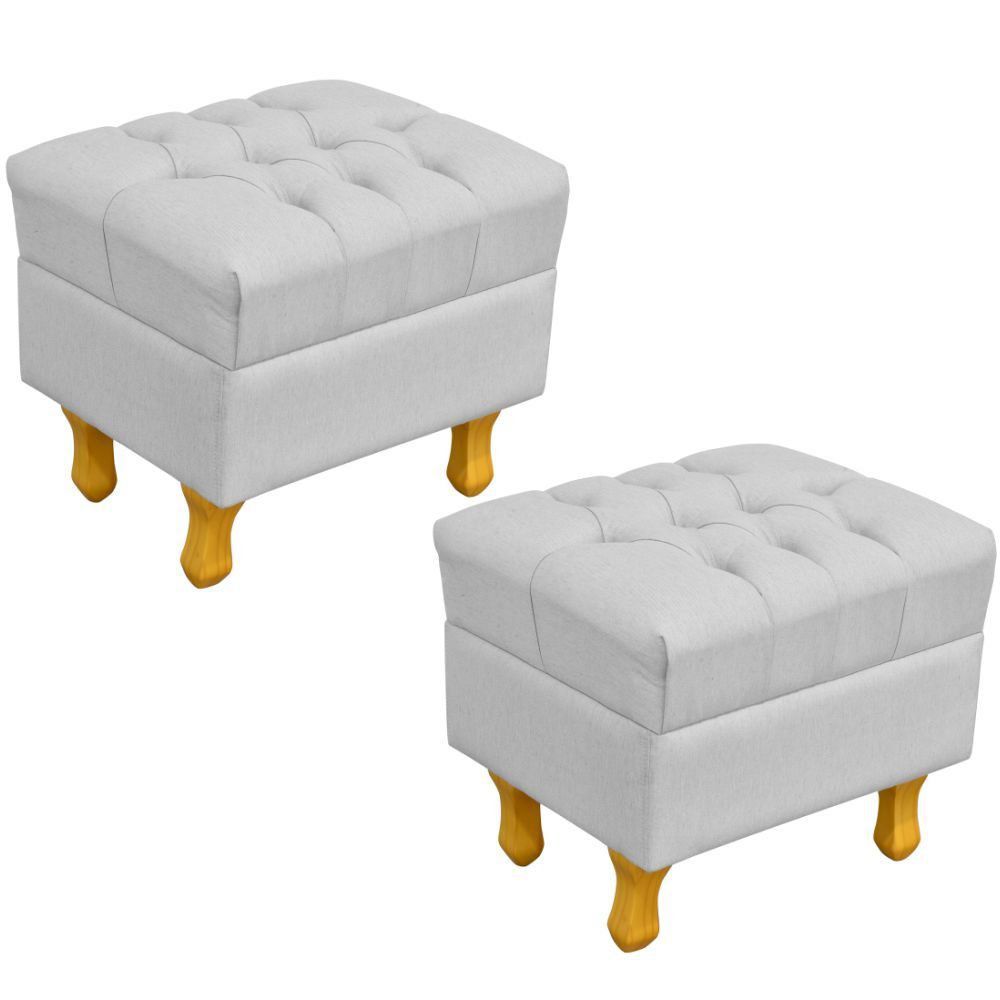 Kit 02 Puffs Decorativos París L02 Luis XV Capitone Linho Cinza - Lyam Decor