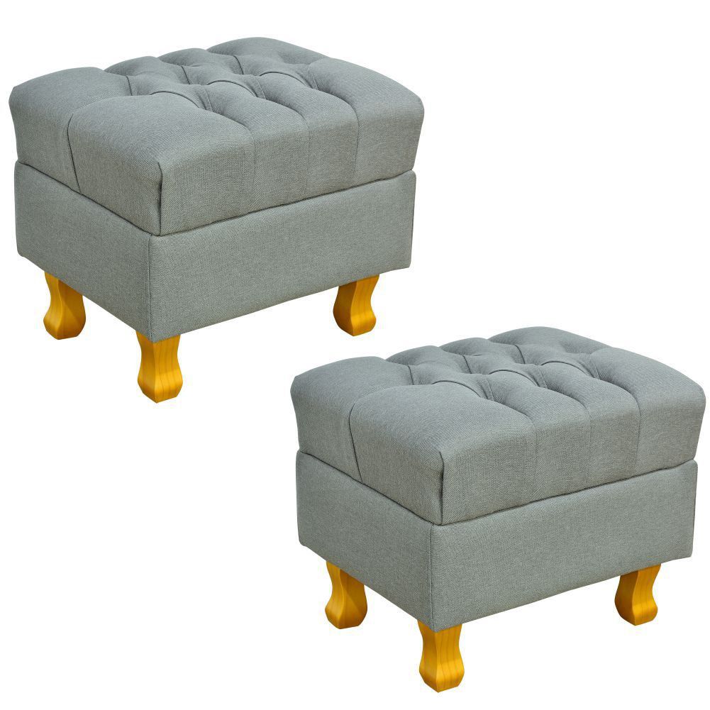 Kit 02 Puffs Decorativos París L02 Luis XV Capitone Linho Cinza Escuro - Lyam Decor