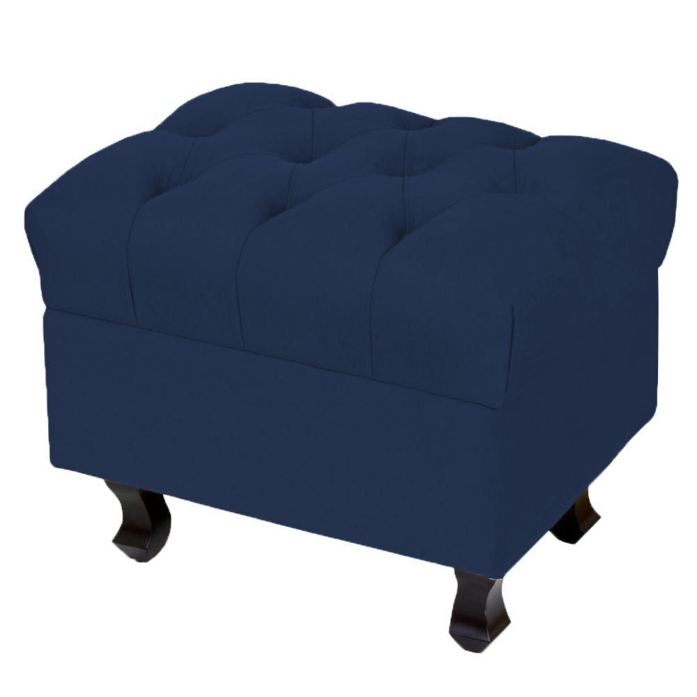 Kit 02 Puffs Decorativos París L02 Luis XV Capitone Suede Azul Marinho - Lyam Decor